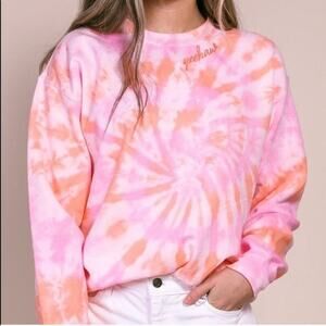 Pink & Orange Tie Dye Embroidery Yeehaw Sweatshirt